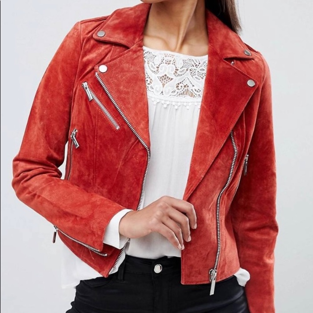NWOT Morgan Red Suede Studded Biker Jacket